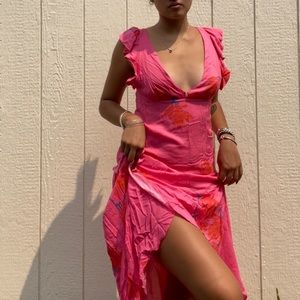 free people hot pink floral high low dress 🌺✨